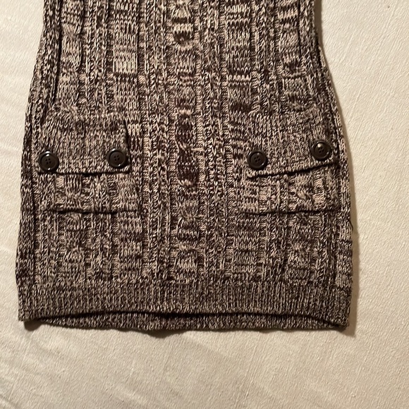 Glimmer by JJ Basics,Brown&Cream Thin Sweater Dress,zip up,short sleeve, M - Picture 2 of 6